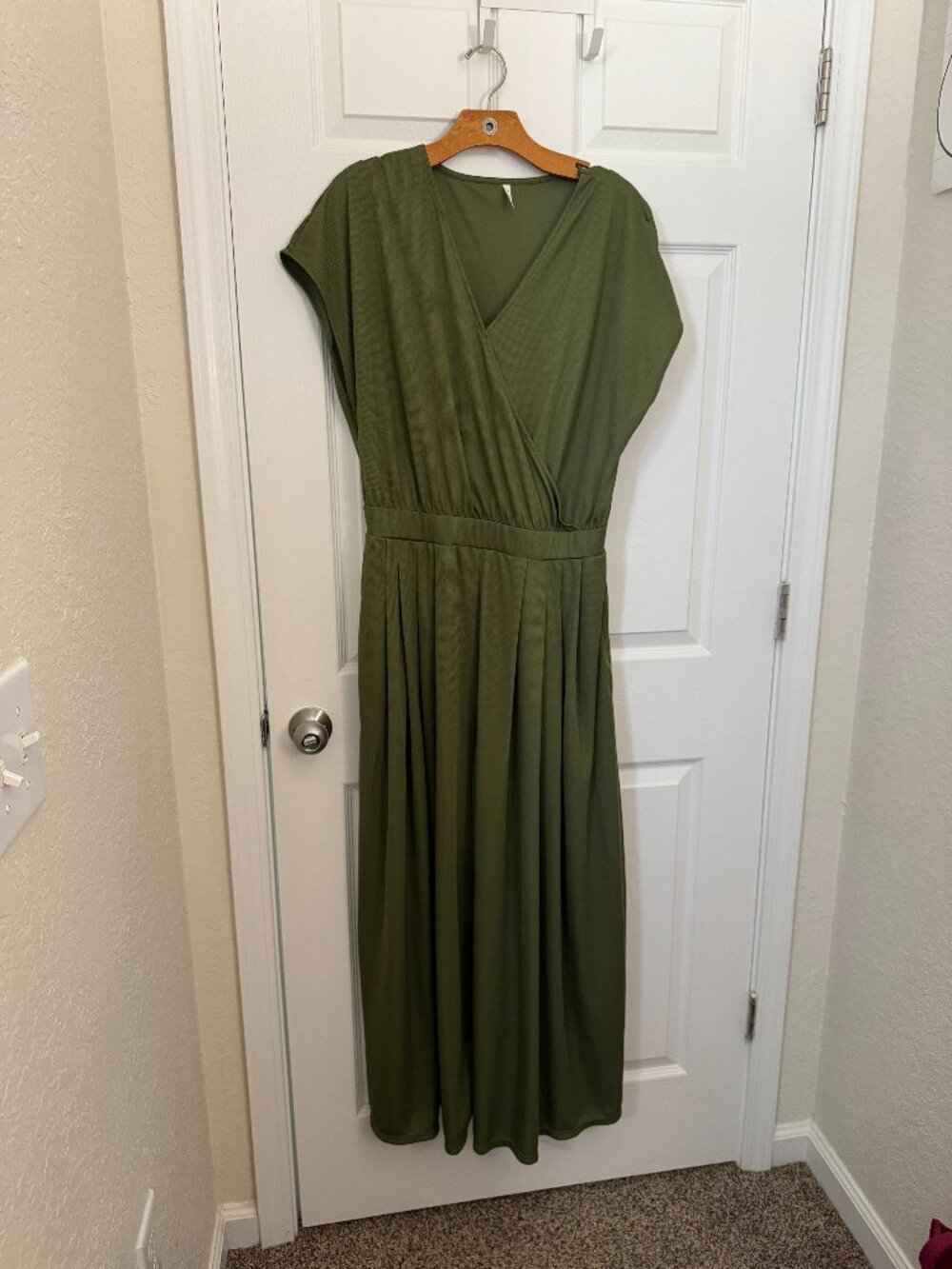 Halara Olive Green Waffle Knit V-Neck Crossover Wide-Leg Jumpsuit Women's XL Pet